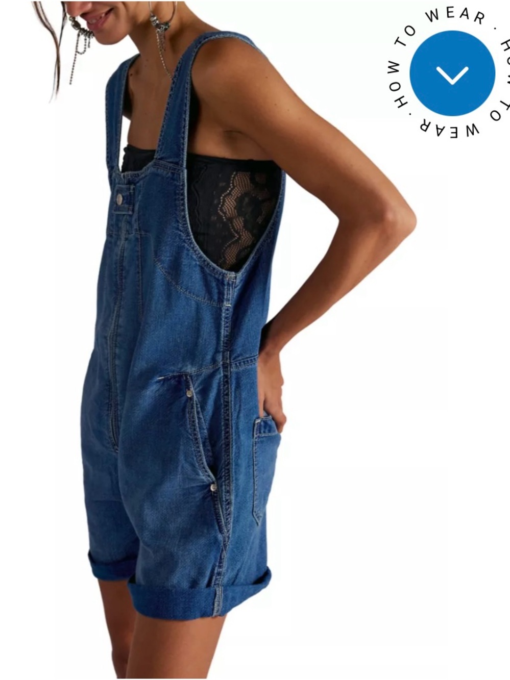 Free People Blue Denim Short Overalls - Picture 3 of 3